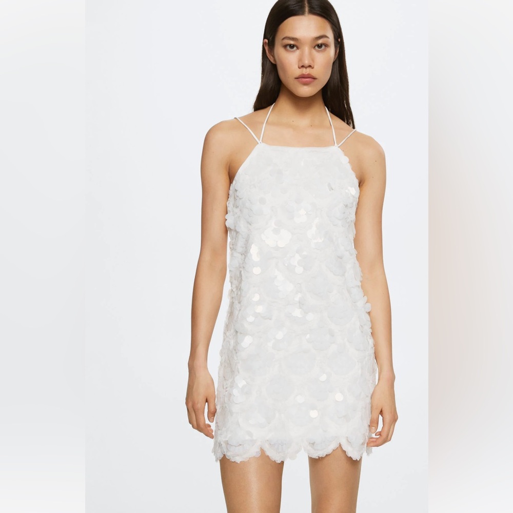 Mango White Sequin Mini Dress